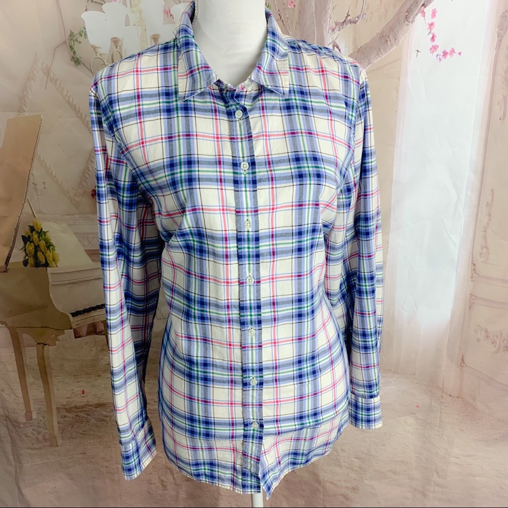Talbots Blue Checker Button Down Shirt - Picture 4 of 10